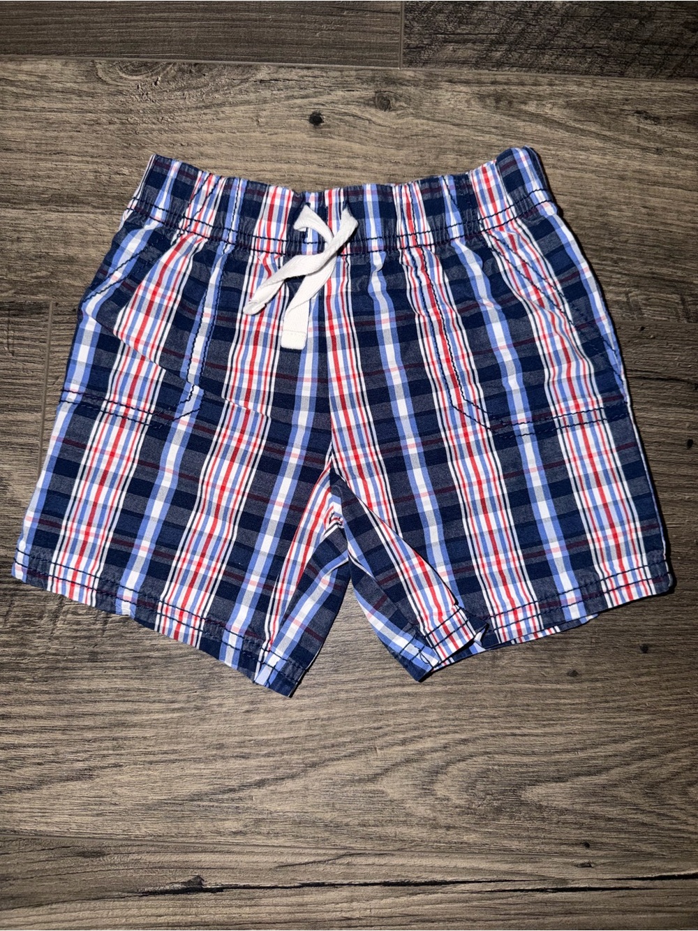 Carter's Blue and Red Plaid Drawstring Shorts